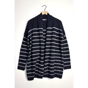 VINCE Italian Wool Striped Cardigan Navy